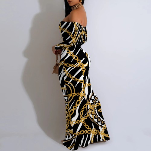 1 Piece Custom Casual Printed Off Shoulder Maxi Dresses