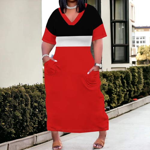 1 Piece Custom Casual Printed V Neck Maxi Dresses