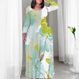 1 Piece Custom Casual Printed Scoop Neck Plus Size Maxi Dresses