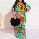 1 Piece Custom Printed Vintage Ruffle Plain Floral Printed Off Shoulder Maxi Dress
