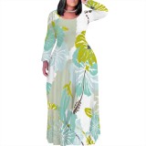 1 Piece Custom Casual Printed Scoop Neck Plus Size Maxi Dresses
