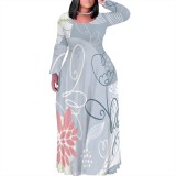 1 Piece Custom Casual Printed Scoop Neck Plus Size Maxi Dresses