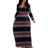 1 Piece Custom Casual Printed Striped V Neck Maxi Dresses