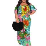 1 Piece Custom Printed Vintage Ruffle Plain Floral Printed Off Shoulder Maxi Dress