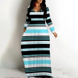 1 Piece Custom Casual Printed Striped V Neck Maxi Dresses