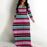 1 Piece Custom Casual Printed Striped V Neck Maxi Dresses