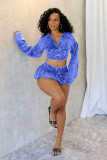 Solid Color Acid-washed Distressed Skirt Set with Safety Pants