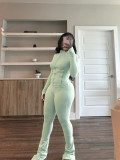 Casual Tight Long Sleeve Zipper High Neck Flared Two Piece