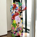 1 Piece Custom Casual Printed V Neck Maxi Dress