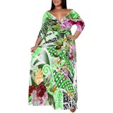 1 Piece Custom Casual Printed V Neck Maxi Dress