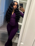 Casual Tight Long Sleeve Zipper High Neck Flared Two Piece