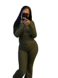 Casual Tight Long Sleeve Zipper High Neck Flared Two Piece