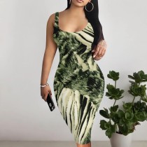 1 Piece Custom Casual Printed U Neck Sleeveless Midi Dresses