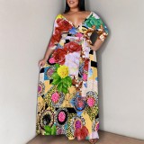 1 Piece Custom Casual Printed V Neck Maxi Dress