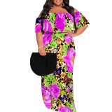 1 Piece Custom Printed Vintage Ruffle Plain Floral Printed Off Shoulder Maxi Dress