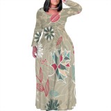 1 Piece Custom Casual Printed Scoop Neck Plus Size Maxi Dresses