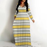 1 Piece Custom Casual Printed Striped V Neck Maxi Dresses