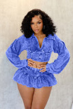 Solid Color Acid-washed Distressed Skirt Set with Safety Pants