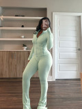 Casual Tight Long Sleeve Zipper High Neck Flared Two Piece