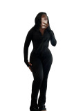Casual Tight Long Sleeve Zipper High Neck Flared Two Piece