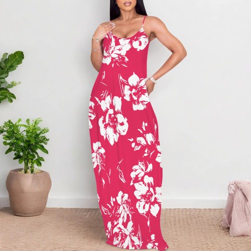 1 Piece Custom Casual Printed Straps V Neck Maxi Dresses