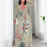 1 Piece Custom Casual Printed Scoop Neck Plus Size Maxi Dresses