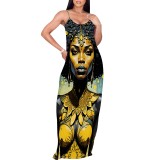 1 Piece Custom Casual Printed African Portrait Straps V Neck Maxi Dresses