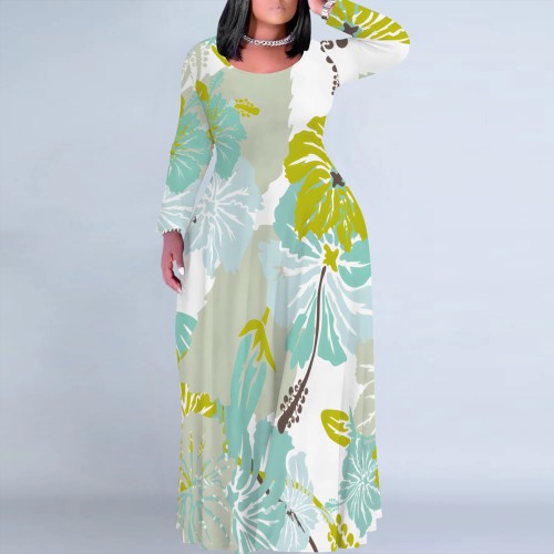 1 Piece Custom Casual Printed Scoop Neck Plus Size Maxi Dresses