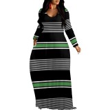 1 Piece Custom Casual Printed Striped V Neck Maxi Dresses