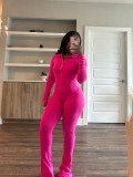 Casual Tight Long Sleeve Zipper High Neck Flared Two Piece
