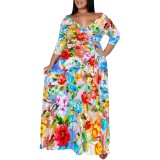 1 Piece Custom Casual Printed V Neck Maxi Dress