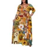 1 Piece Custom Casual Printed V Neck Maxi Dress
