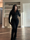 Casual Tight Long Sleeve Zipper High Neck Flared Two Piece
