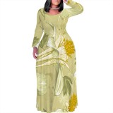 1 Piece Custom Casual Printed Scoop Neck Plus Size Maxi Dresses