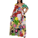 1 Piece Custom Casual Printed V Neck Maxi Dress