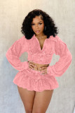Solid Color Acid-washed Distressed Skirt Set with Safety Pants