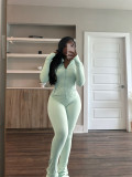 Casual Tight Long Sleeve Zipper High Neck Flared Two Piece