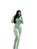 Casual Tight Long Sleeve Zipper High Neck Flared Two Piece