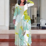 1 Piece Custom Casual Printed Scoop Neck Plus Size Maxi Dresses