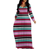1 Piece Custom Casual Printed Striped V Neck Maxi Dresses