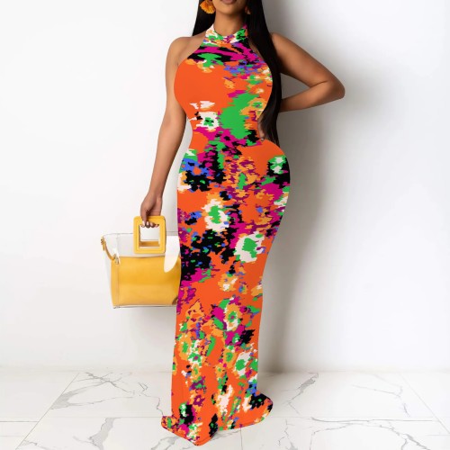 1 Piece Custom Casual Printed Sleeveless Maxi Dresses