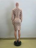 Women's Autumn Slit Half Sleeve Plaid Print Two Piece Skirt Set
