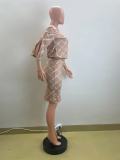 Women's Autumn Slit Half Sleeve Plaid Print Two Piece Skirt Set
