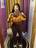 Colorblock Long Sleeve Zip Crop Jacket & High Waist Skinny Pants