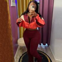 Colorblock Long Sleeve Zip Crop Jacket & High Waist Skinny Pants