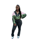 Colorblock Long Sleeve Zip Crop Jacket & High Waist Skinny Pants