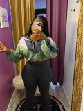 Colorblock Long Sleeve Zip Crop Jacket & High Waist Skinny Pants