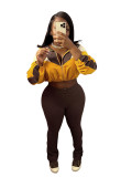 Colorblock Long Sleeve Zip Crop Jacket & High Waist Skinny Pants