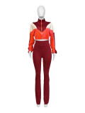 Colorblock Long Sleeve Zip Crop Jacket & High Waist Skinny Pants