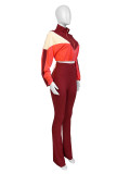 Colorblock Long Sleeve Zip Crop Jacket & High Waist Skinny Pants
